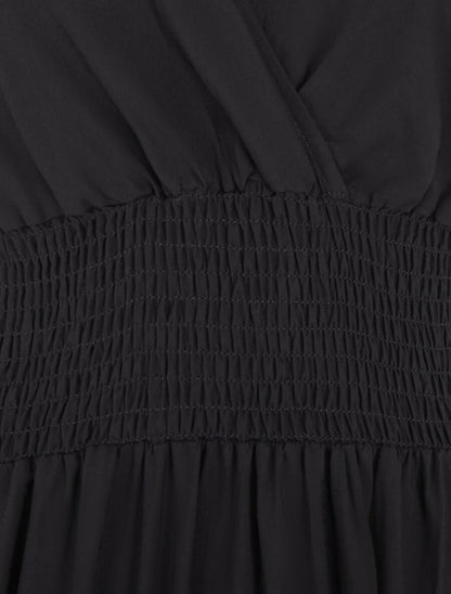 Robe longue élastiquée et liens à nouer - Noir - 3