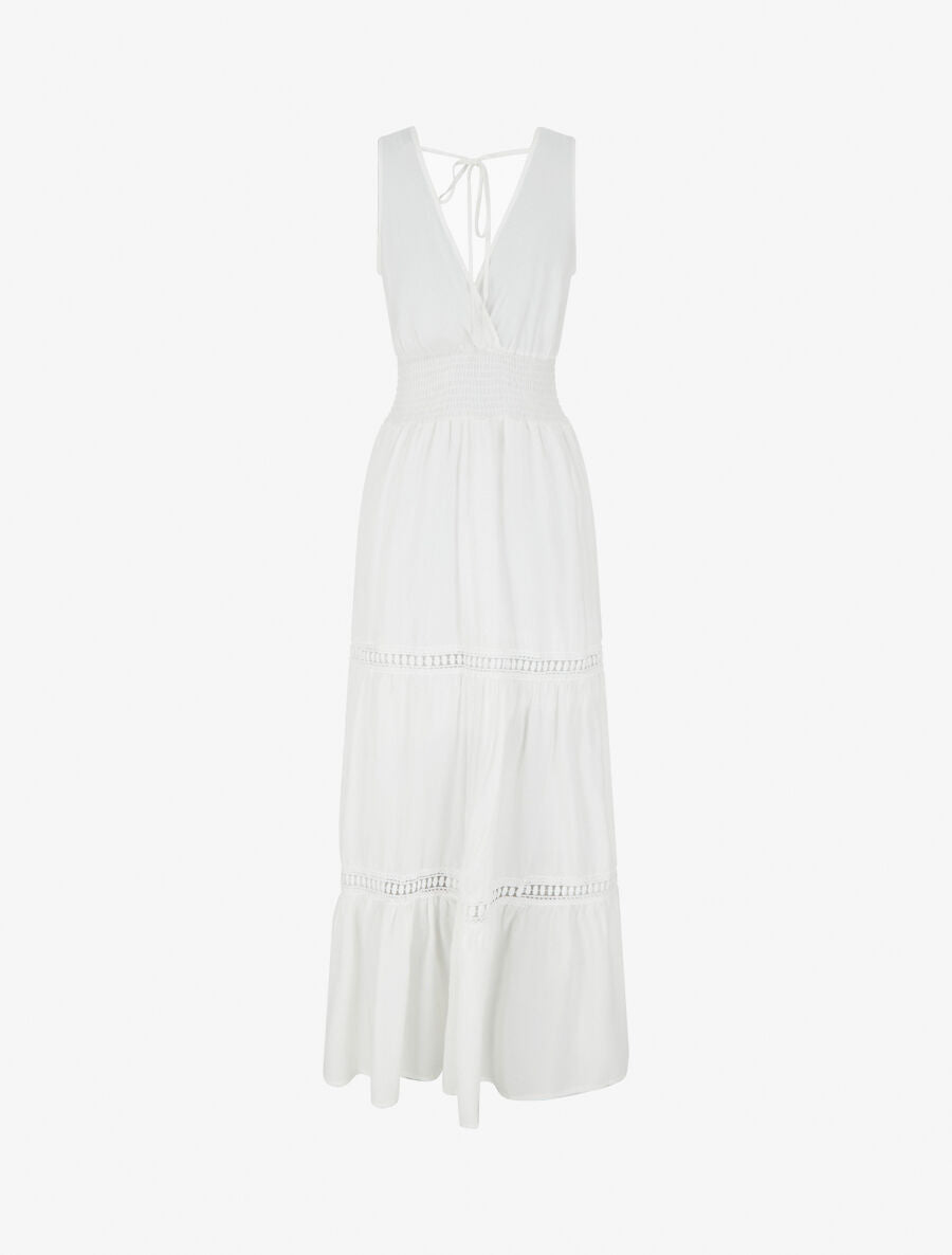 Robe longue élastiquée et liens à nouer - Blanc - 2