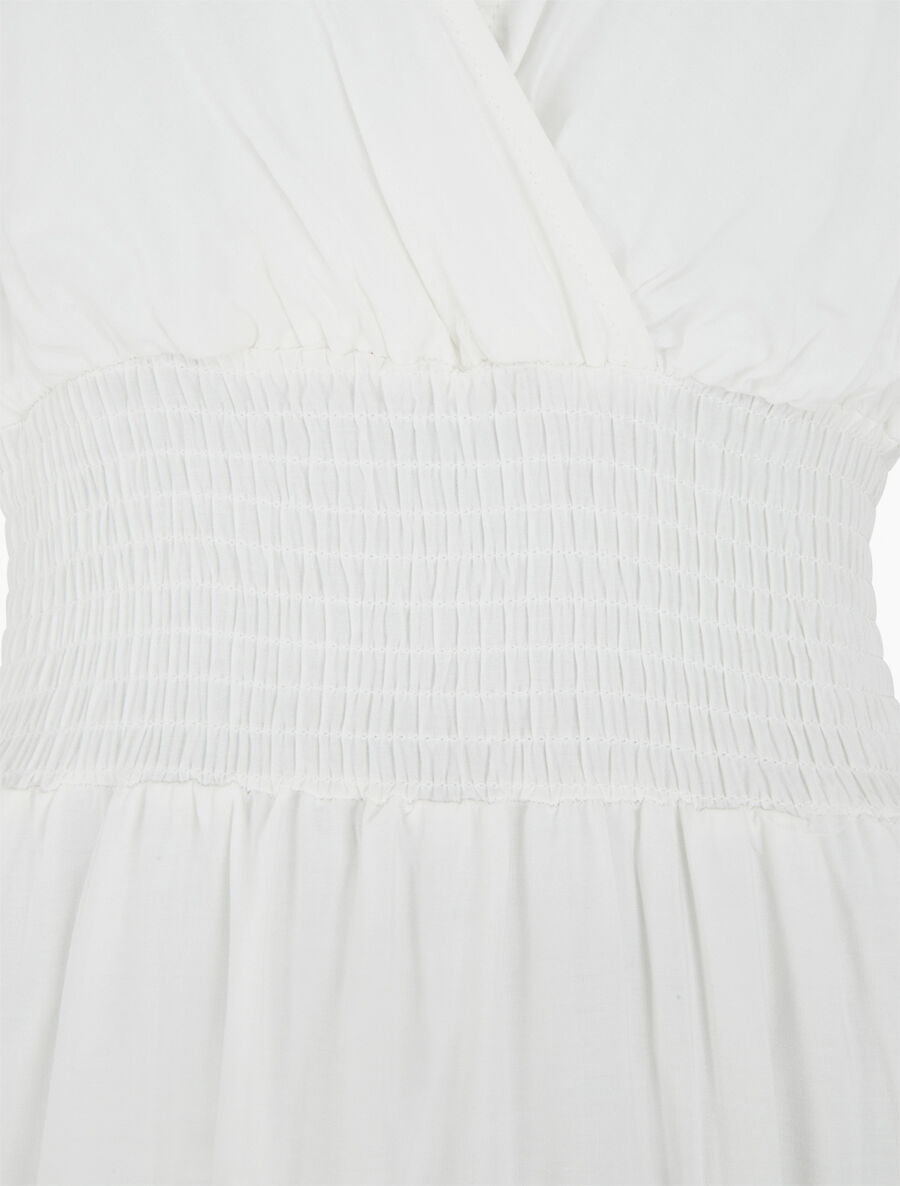 Robe longue élastiquée et liens à nouer - Blanc - 3