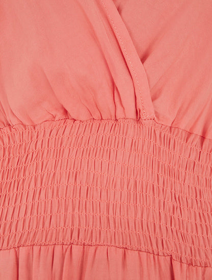Robe longue élastiquée et liens à nouer - Corail - 3