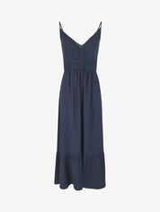 Robe longue unie à fines bretelles - Marine - 5