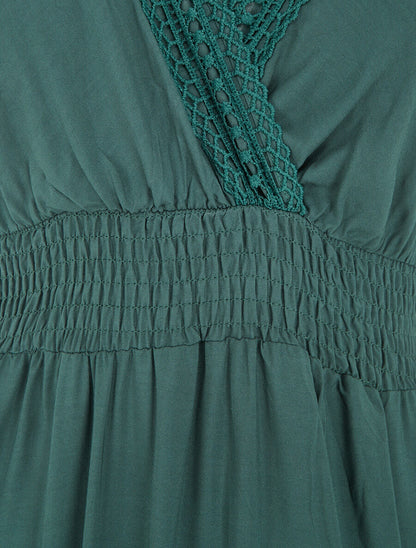 Robe longue unie ajourée - Vert sapin - 3