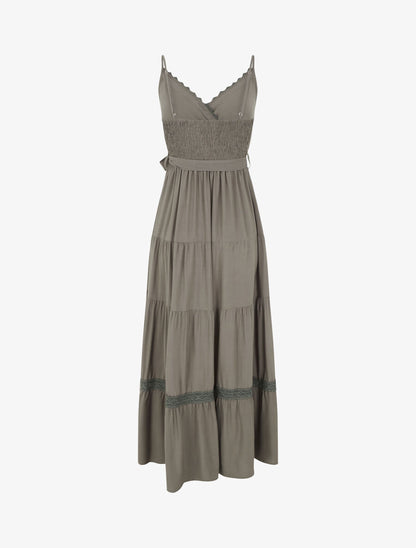 Robe longue unie élastiquée - Kaki - 2