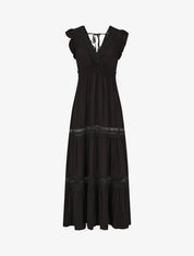 Robe longue unie ajourée - Noir - 1