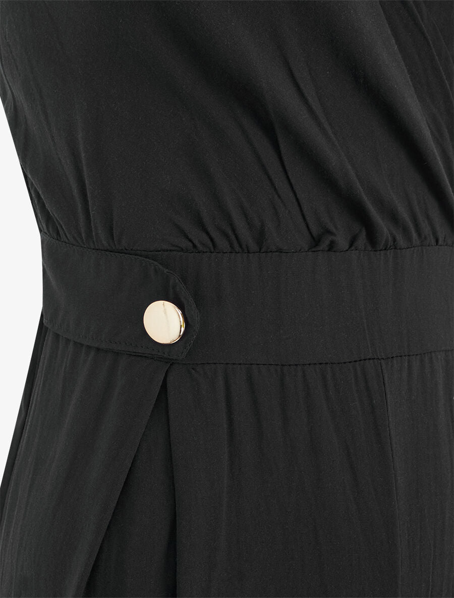 Combinaison fluide unie à boutons décoratifs - Noir - 3