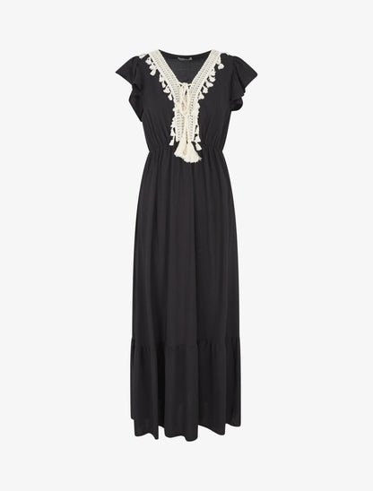 Robe longue évasée unie - Noir - 5