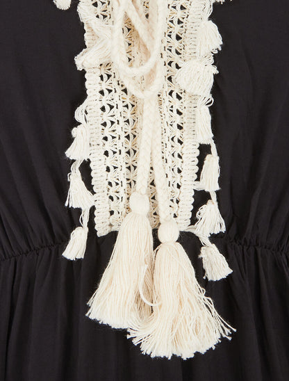 Robe longue évasée unie - Noir - 3