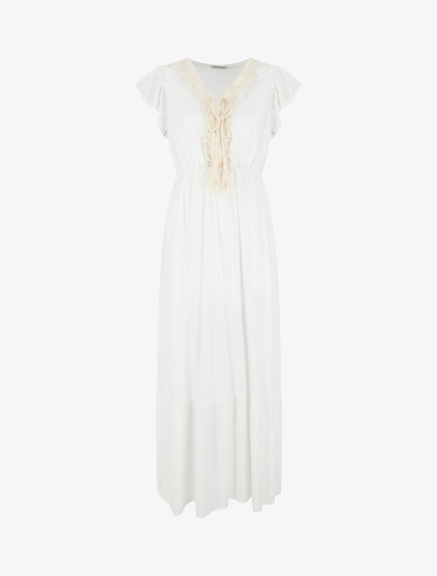 Robe longue évasée unie - Blanc - 1