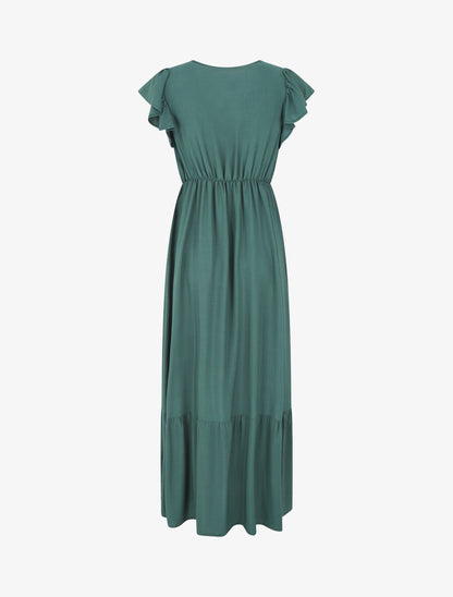 Robe longue évasée unie - Vert foncé - 2