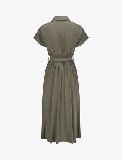 Robe chemise longue évasée et unie - Kaki - 2
