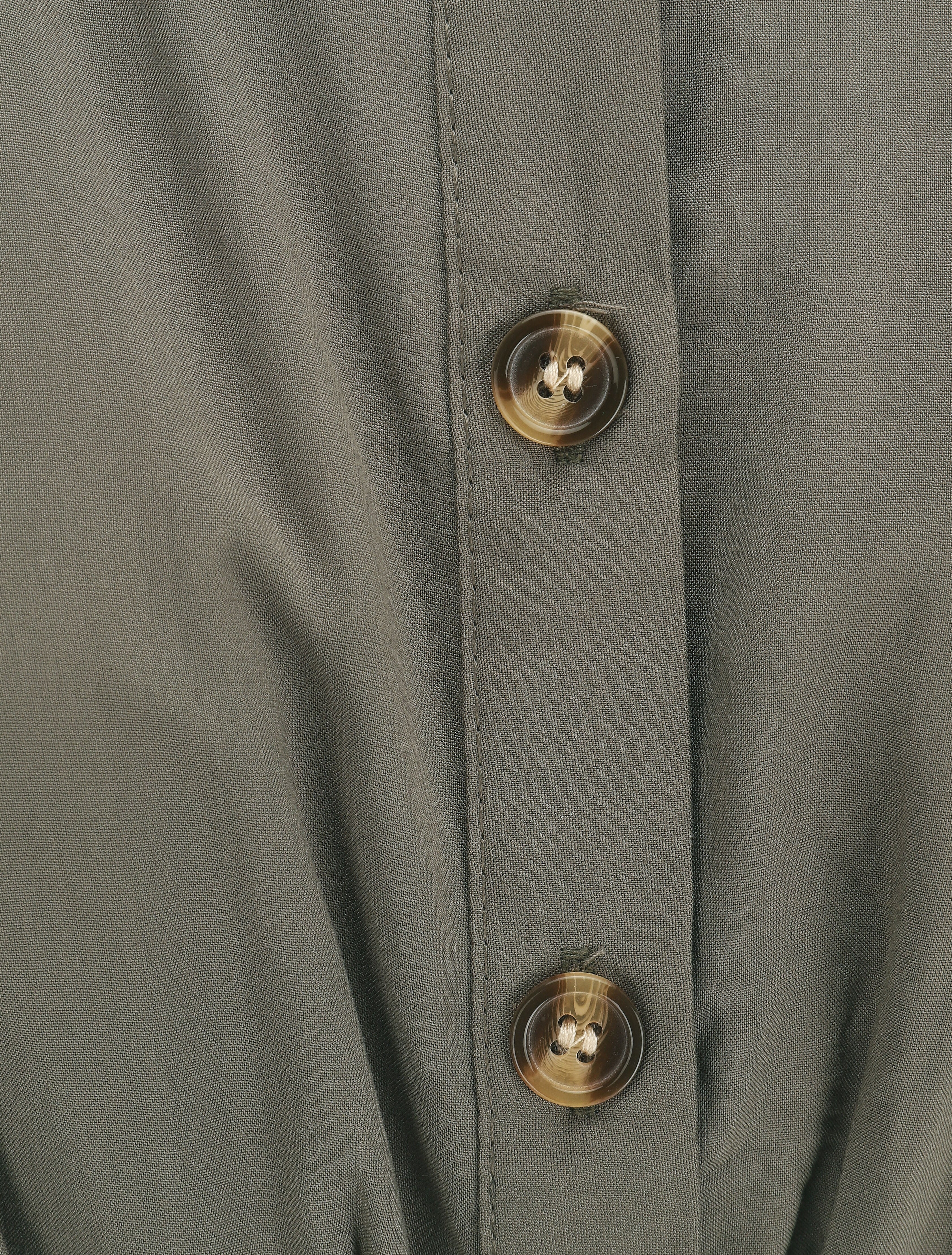 Robe chemise longue évasée et unie - Kaki - 3