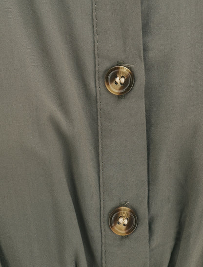 Robe chemise longue évasée et unie - Kaki - 3