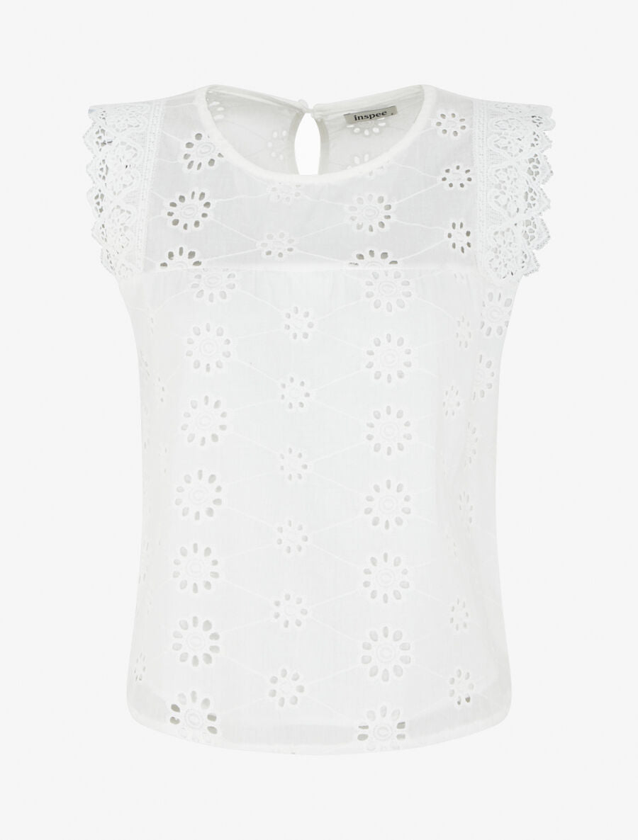 Top droit sans manches en broderie anglaise - Blanc - 1