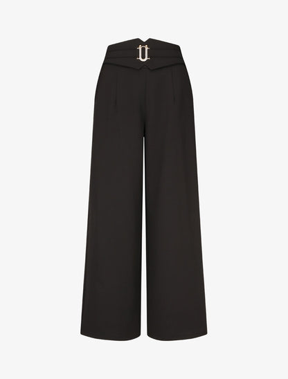 Pantalon ample taille haute à boucle fantaisie - Noir - 1