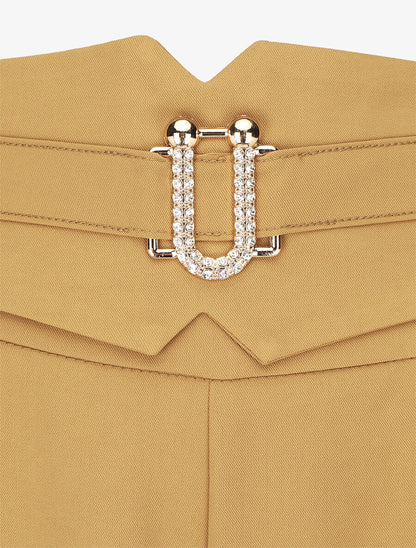 Pantalon ample taille haute à boucle fantaisie - Camel - 3