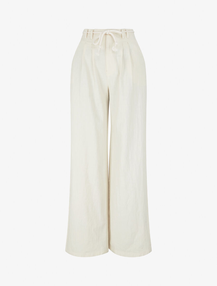 Pantalon large élastiqué effet lin - Beige - 4