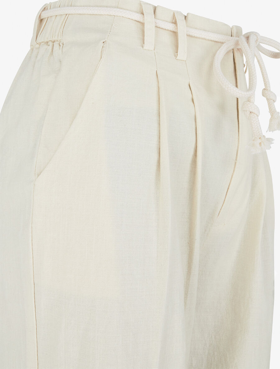 Pantalon large élastiqué effet lin - Beige - 3