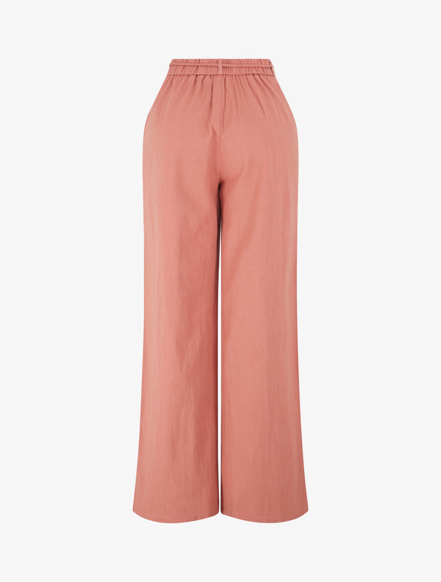 Pantalon large élastiqué effet lin - Corail - 2