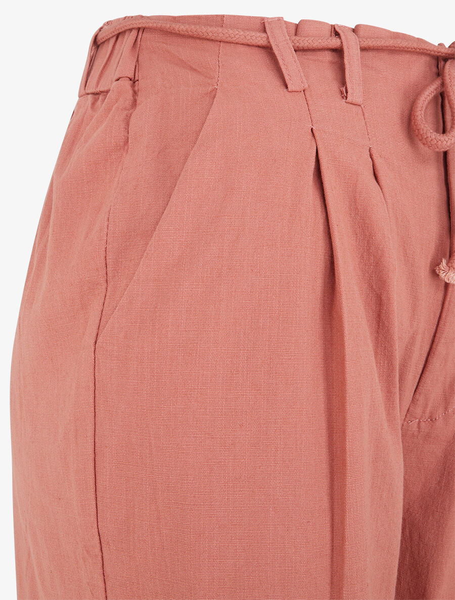 Pantalon large élastiqué effet lin - Corail - 3