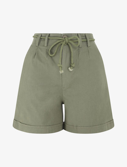Short uni à revers effet lin - Kaki - 5