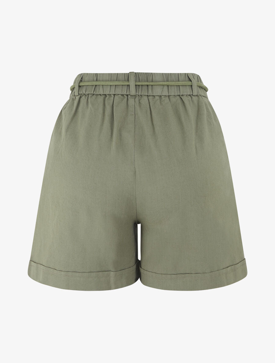 Short uni à revers effet lin - Kaki - 2