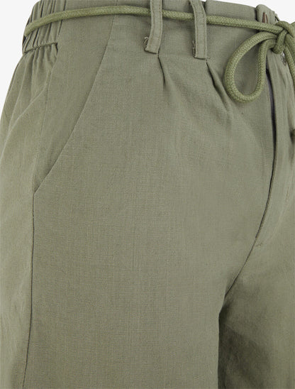 Short uni à revers effet lin - Kaki - 3