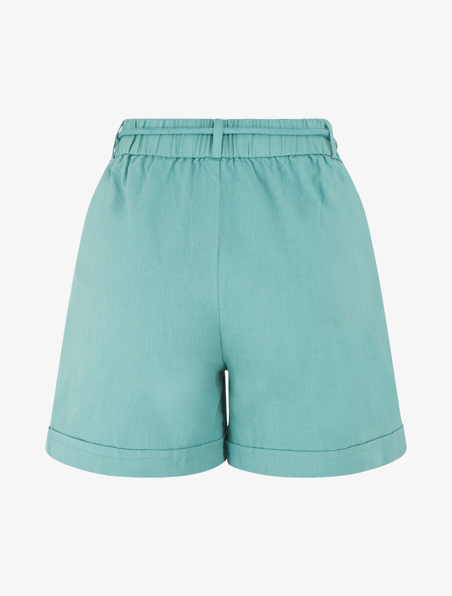 Short uni à revers effet lin - Turquoise - 2