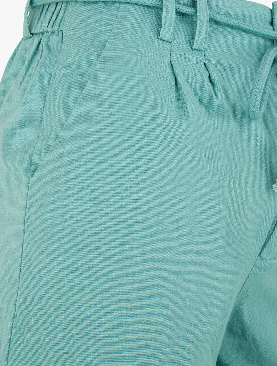 Short uni à revers effet lin - Turquoise - 3
