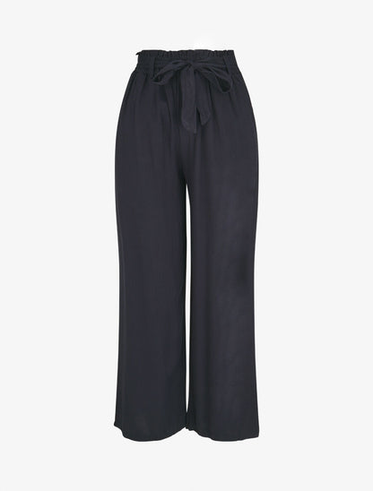 Pantalon uni fluide élastiqué - Marine - 1