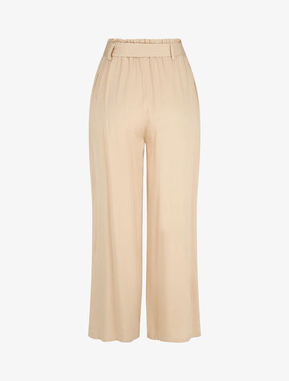 Pantalon uni fluide élastiqué - Beige - 2