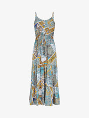 Robe longue motif patchwork à fines bretelles - Kaki - 1