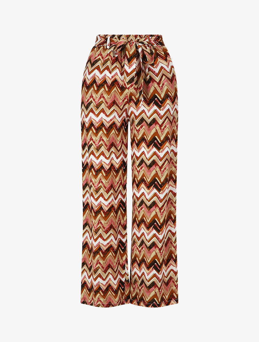 Pantalon fluide à imprimé zigzag - Marron - 4