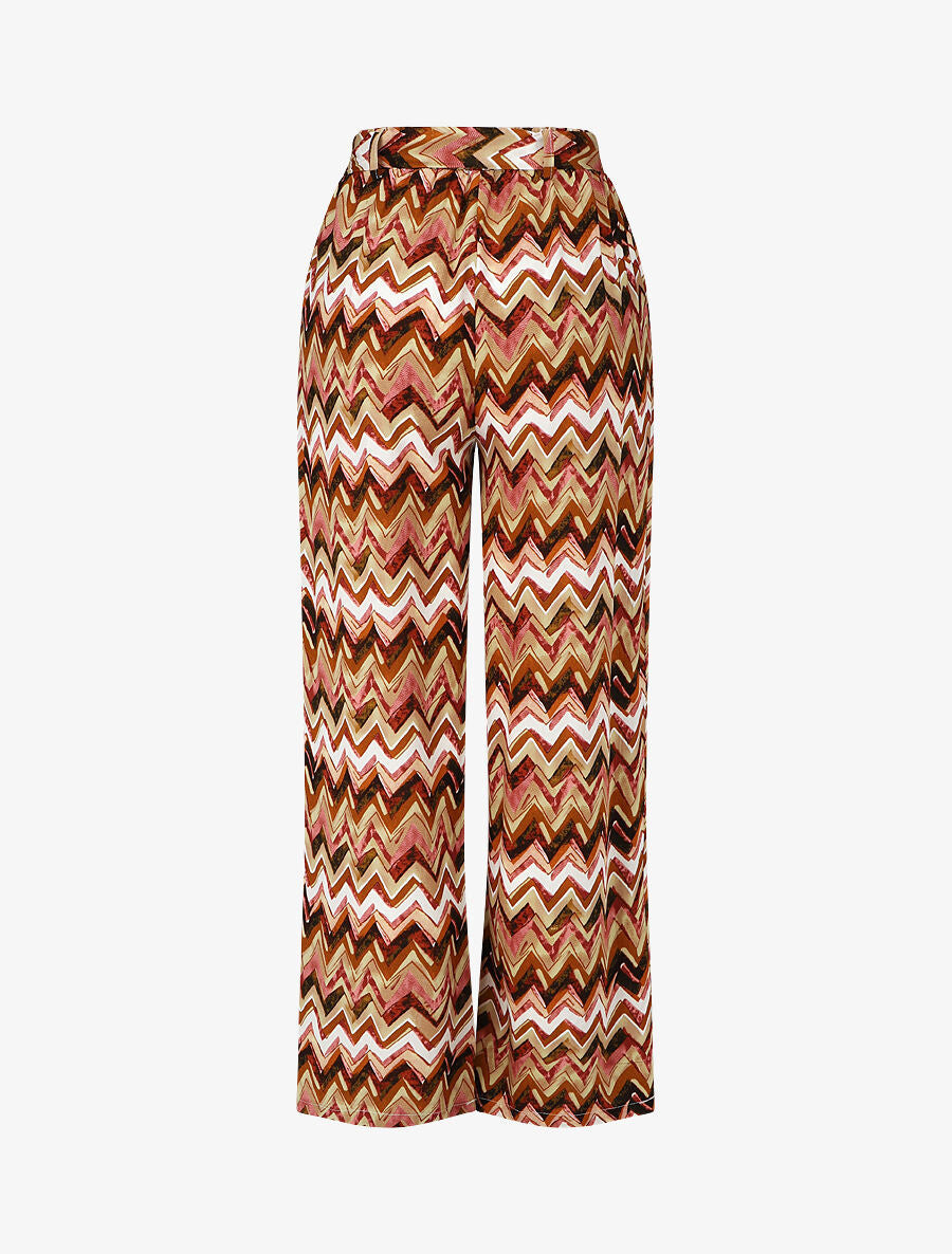 Pantalon fluide à imprimé zigzag - Marron - 2
