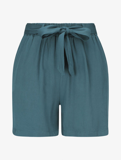 Short fluide uni et ceinturé - Bleu canard - 4