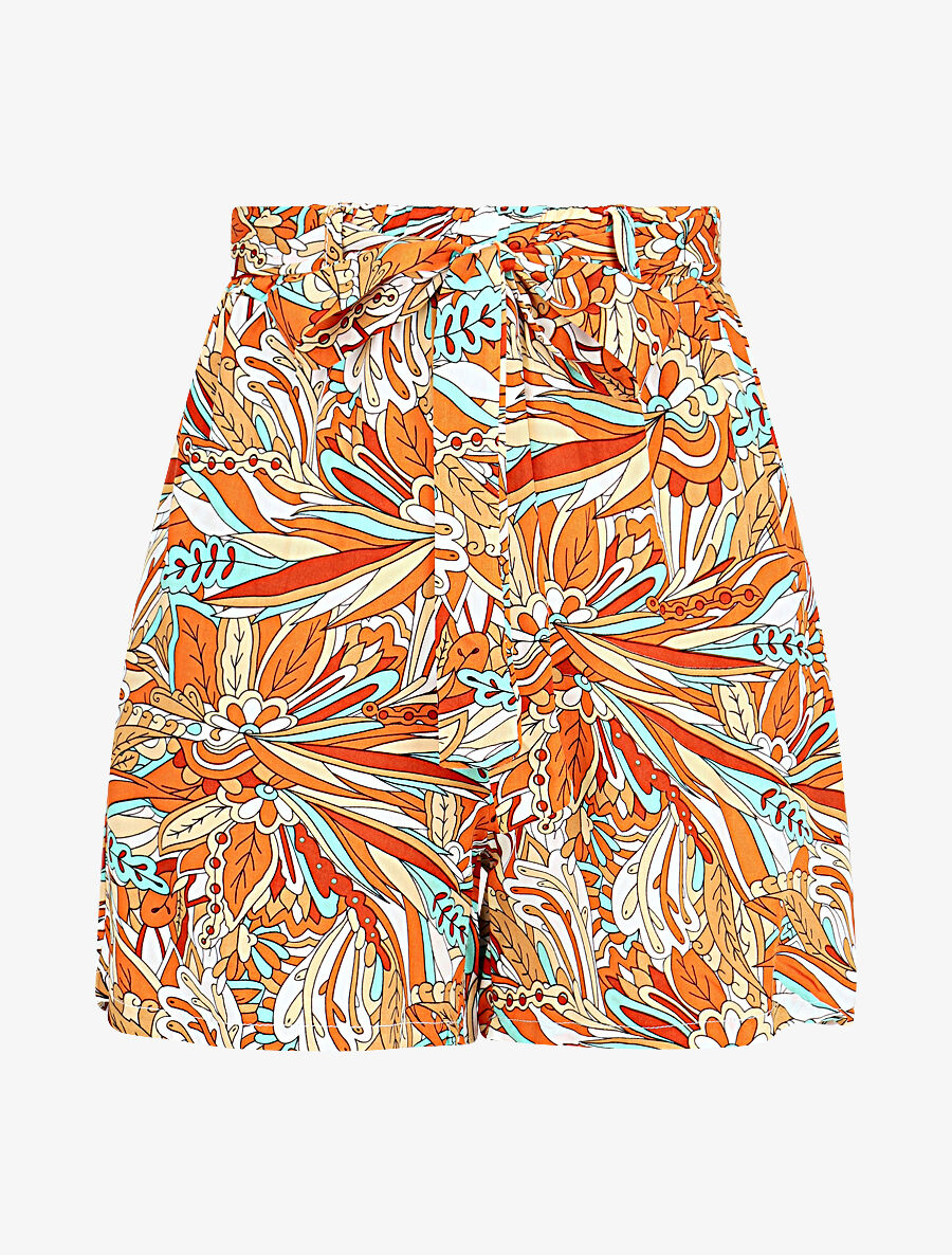 Short élastiqué imprimé mandala - Orange - 1