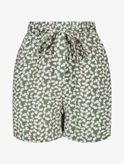 Short fluide imprimé petites fleurs et ceinturé - Vert - 4