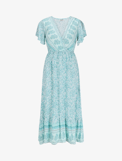 Robe longue à fleurs et manches courtes - Bleu clair - 4
