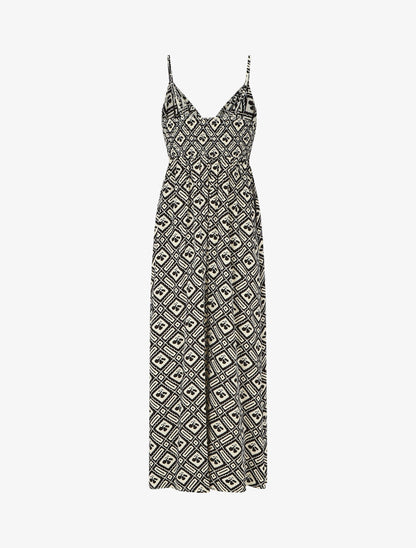 Robe longue à fines bretelles imprimé graphique - Noir - 2