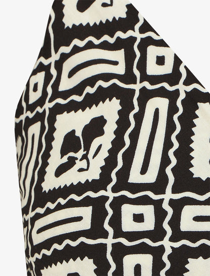 Robe longue à fines bretelles imprimé graphique - Noir - 3