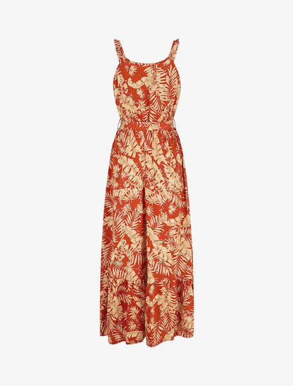 Robe longue imprimé tropical irisé à bretelles - Brique - 2