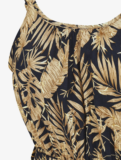 Robe longue imprimé tropical irisé à bretelles - Marine - 3