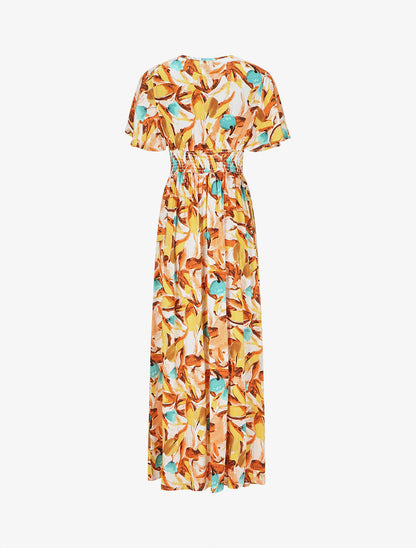 Robe longue fendue à taille élastiquée - Orange - 2