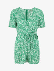 Combishort évasé manches courtes imprimé fleuri - Vert - 1