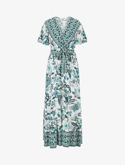 Robe imprimé fleuri à taille élastiquée - Vert - 1