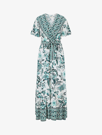 Robe imprimé fleuri à taille élastiquée - Vert - 1