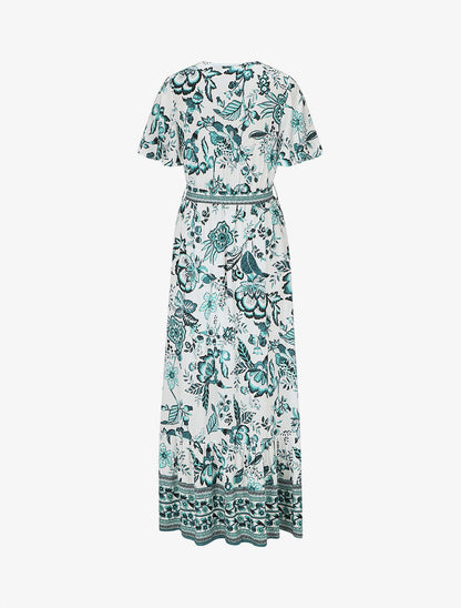 Robe imprimé fleuri à taille élastiquée - Vert - 2