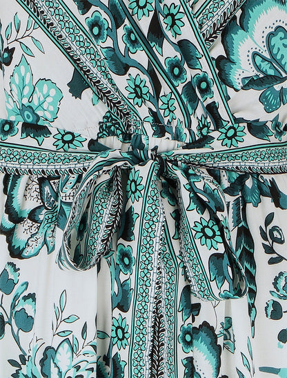 Robe imprimé fleuri à taille élastiquée - Vert - 3