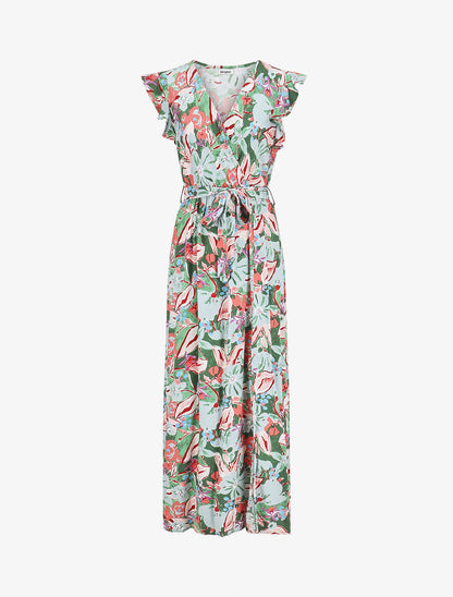 Robe longue à mancherons imprimé fleuri - Vert - 1