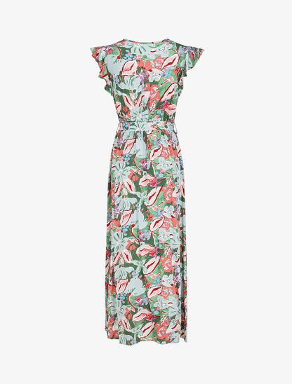 Robe longue à mancherons imprimé fleuri - Vert - 2