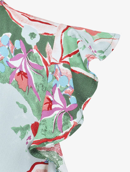 Robe longue à mancherons imprimé fleuri - Vert - 3